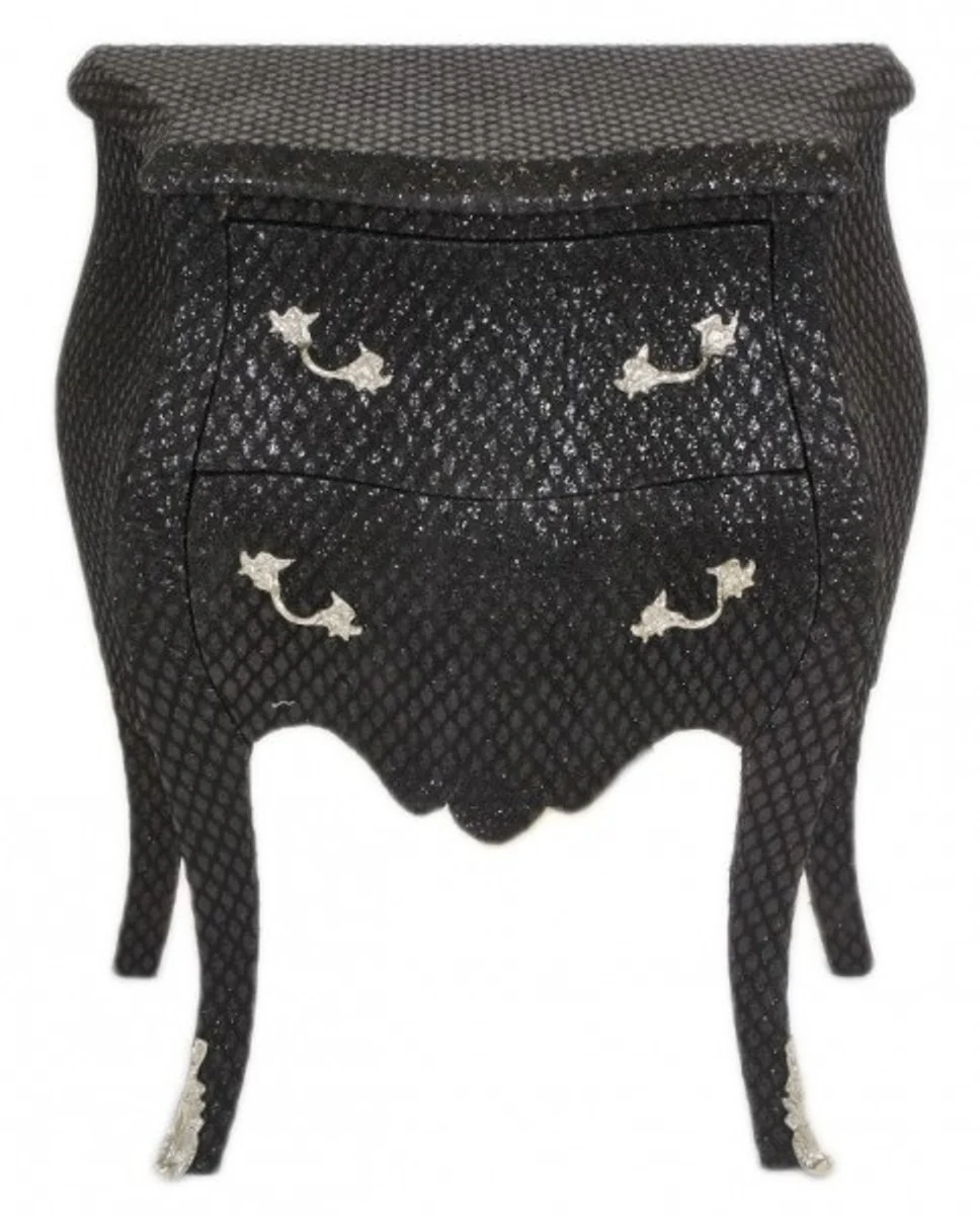 Barock Kommode Schwarz / Glitzerlook H 71 cm, B 60 cm, T 38 cm - Nachttisch Kommode