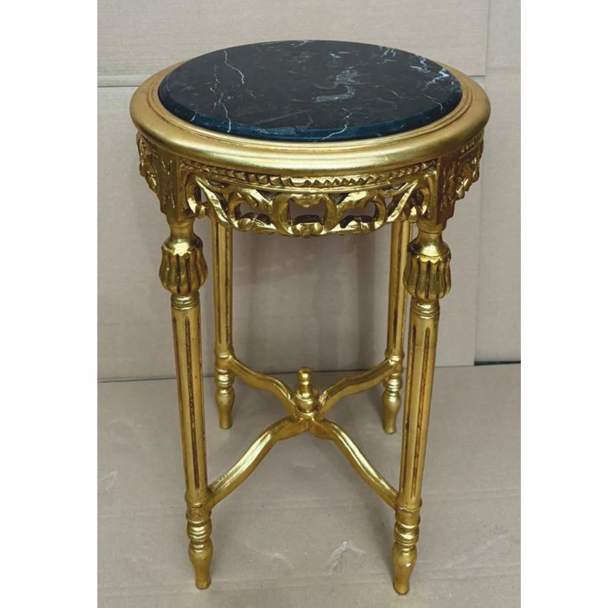 Barock Beistelltisch Gold / Schwarz Ø 45 x H. 72 cm - Barock Möbel