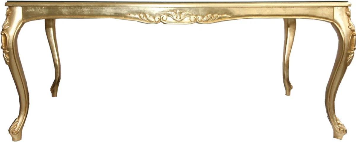 Luxus Barock Esszimmer Set Bordeauxrot / Gold - 1 Esstisch mit Glasplatte und 6 Stühle - Barock Esszimmermöbel - Made in Italy - Luxury Collection