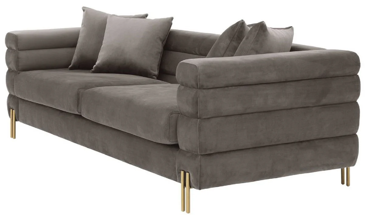Luxus Couch Grau / Messingfarben 230 x 95 x H. 70,5 cm - Wohnzimmer Sofa mit edlem Samtstoff - Luxus Möbel