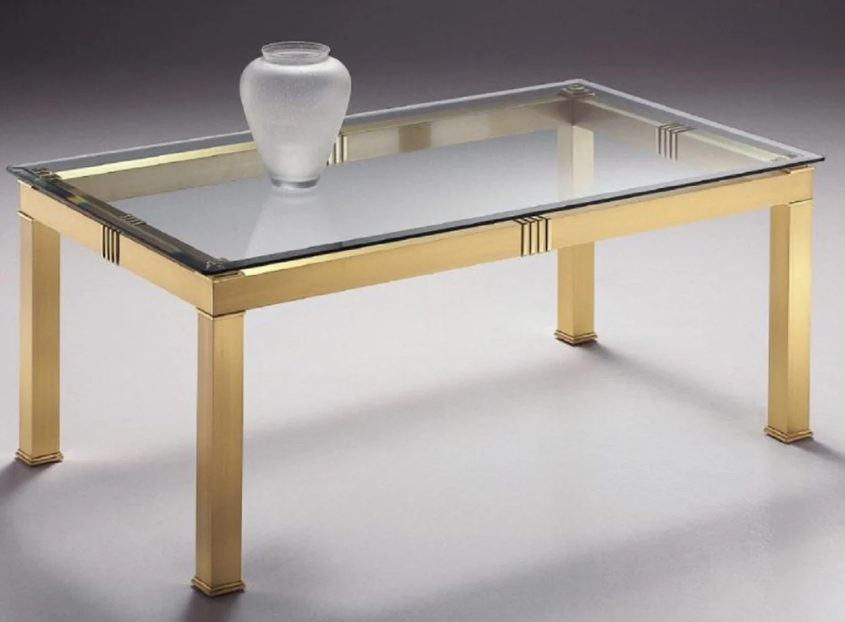 Luxus Couchtisch Messingfarben 120 x 70 x H. 48 cm - Rechteckiger Messing Wohnzimmertisch mit Glasplatte - Wohnzimmer Möbel - Luxus Qualität