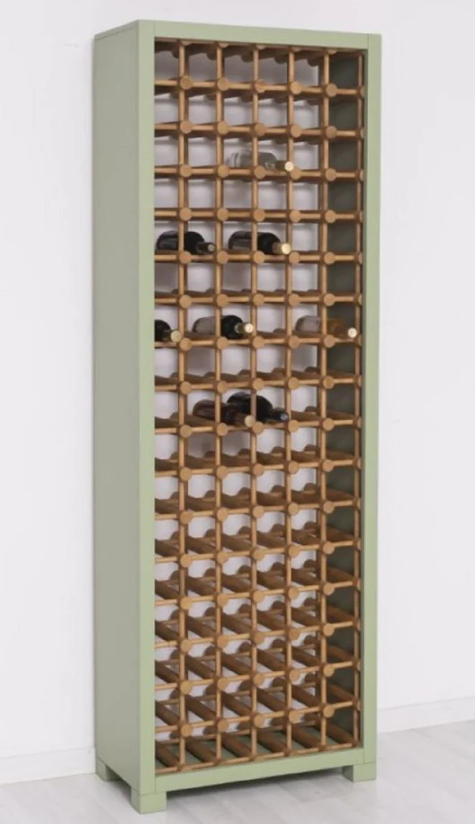 Landhausstil Massivholz Weinschrank Grün / Naturfarben 68 x 35 x H. 200 cm - Massivholz Weinregal im Landhausstil - Massivholz Bar Möbel - Landhausstil Bar Möbel