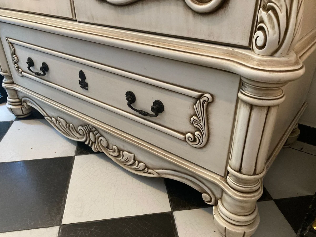 Luxus Barock Schlafzimmerschrank Antik Weiß / Braun - Prunkvoller Massivholz Schrank mit 2 Türen & Schublade - Barock Kleiderschrank - Schlafzimmer Möbel im Barockstil - Barock Möbel