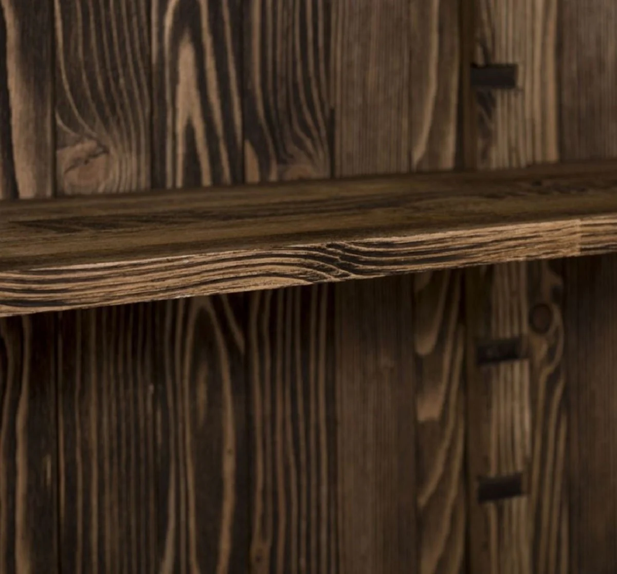 Landhausstil Regalschrank Schwarz / Dunkelbraun 180 x 39 x H. 197 cm - Massivholz Schrank - Bücherschrank - Wohnzimmerschrank - Büroschrank - Landhausstil Möbel