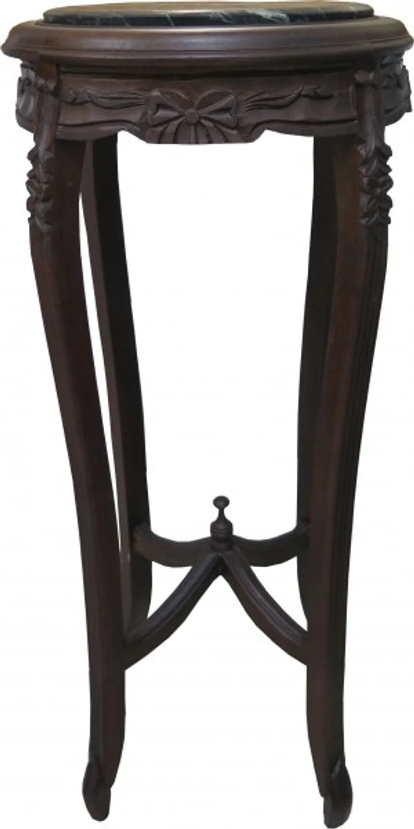 Barock XL Beistelltisch mit Marmorplatte Rund Braun/Schwarz 91 x 41 cm Antik Stil