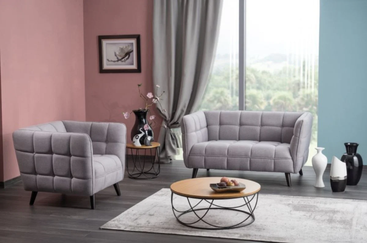 Luxus Sofa Grau / Schwarz 142 x 85 x H. 78 cm - Wohnzimmer Couch - Luxus Möbel