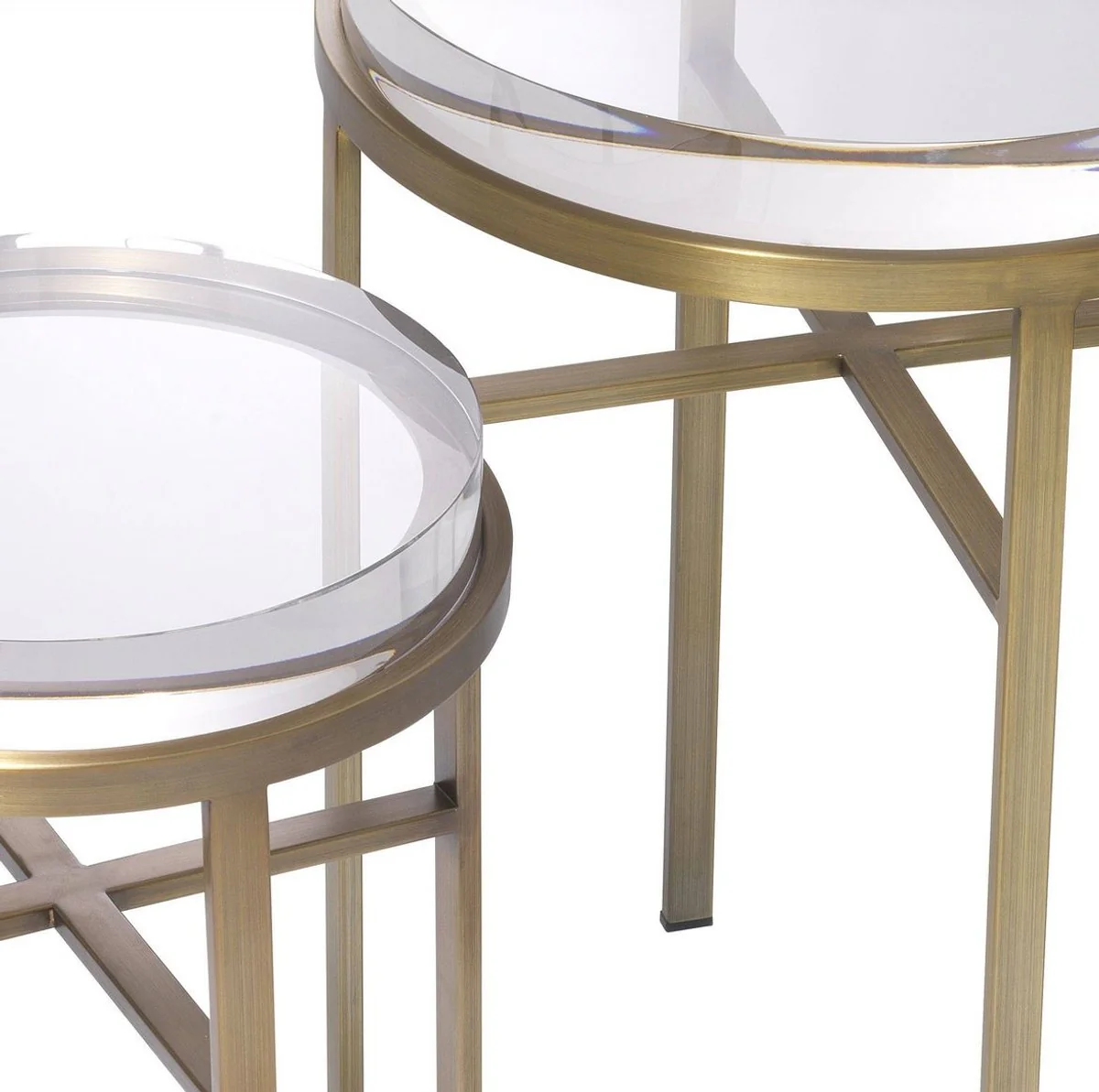 Luxus Beistelltisch Set Messingfarben - 2 Runde Edelstahl Tische mit Glasplatte - Luxus Wohnzimmer Möbel