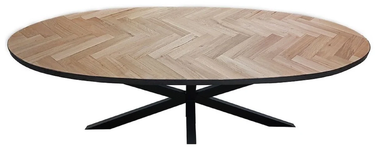 Luxus Massivholz Esstisch Naturfarben / Schwarz 240 x 100 x H. 76 cm - Ovaler Massivholz Küchentisch - Esszimmer Möbel - Massivholz Möbel - Luxus Möbel