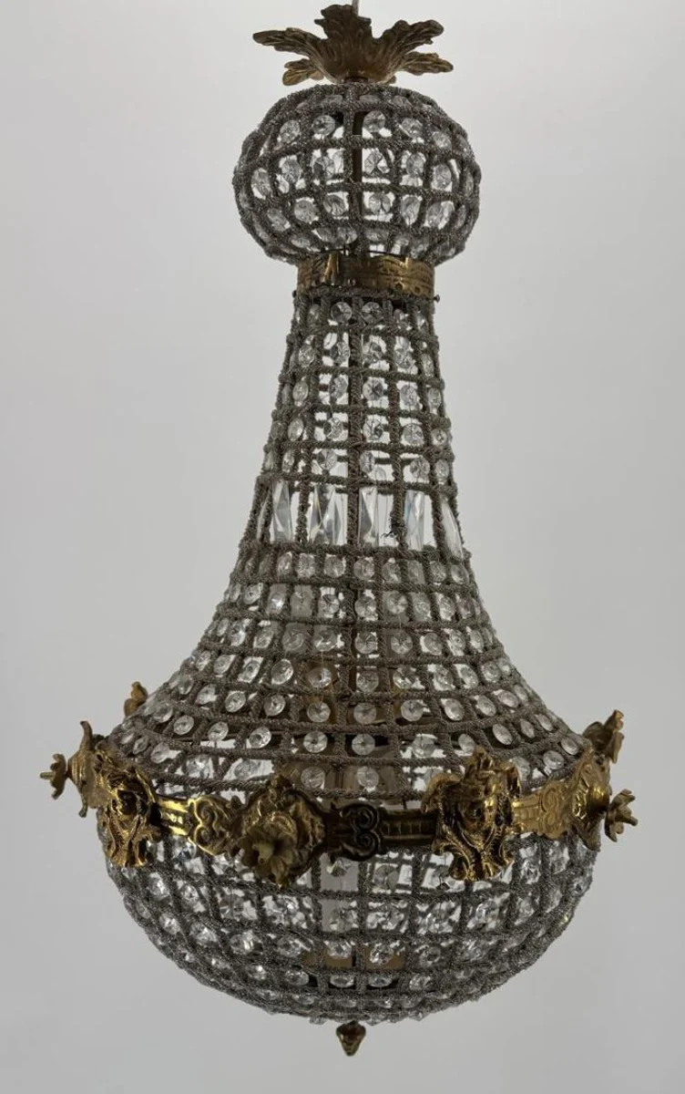 Barock Kristall Kronleuchter Antik Messing H. 73 cm - Barock Leuchten