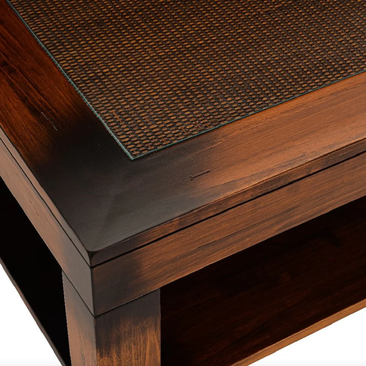 Luxus Vintage Stil Couchtisch Braun 100 x 100 x H. 45,5 cm - Quadratischer Massivholz Wohnzimmertisch mit Glasplatte - Vintage Stil Wohnzimmer Möbel - Luxus Möbel