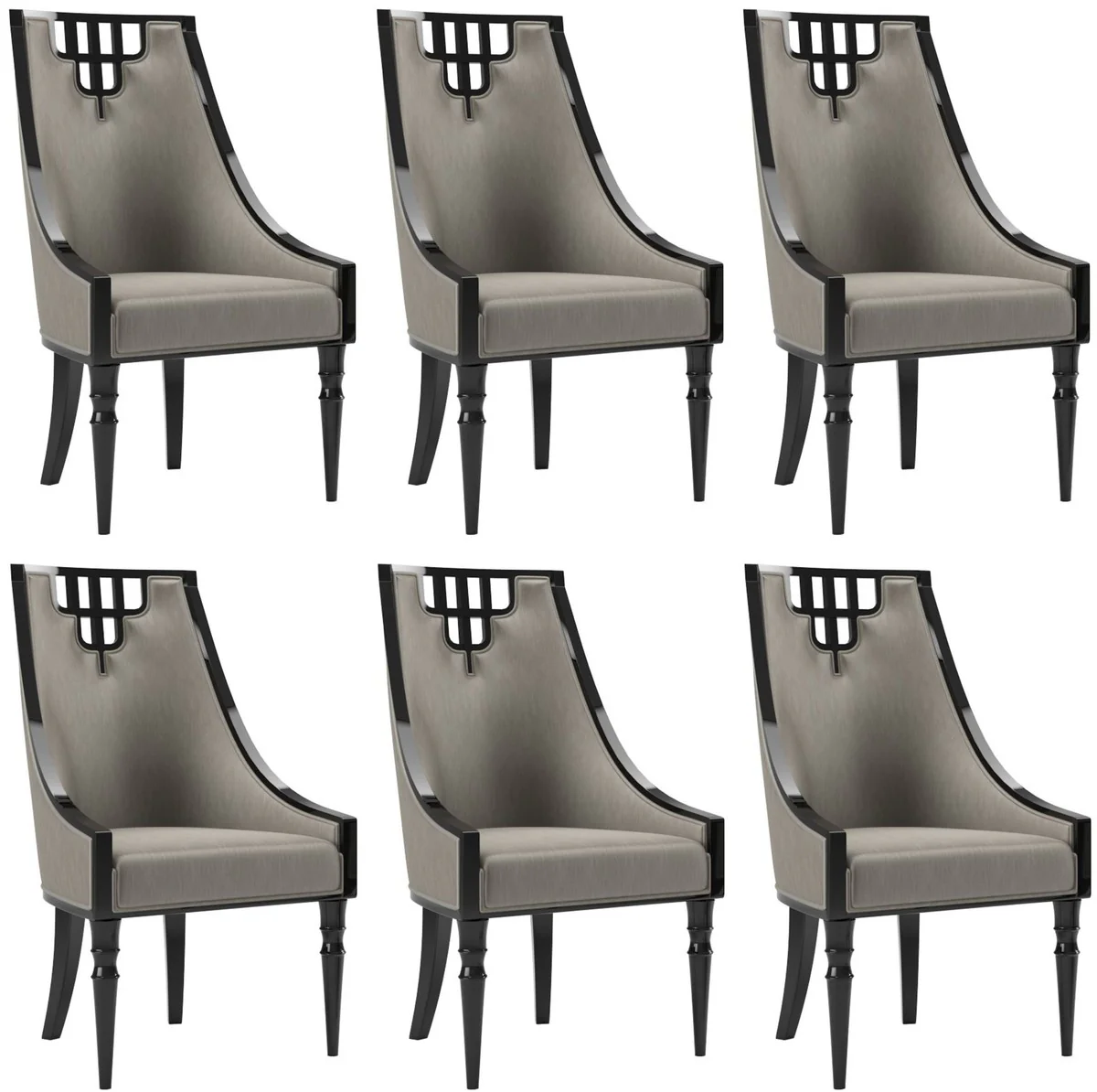 Luxus Art Deco Esszimmer Stuhl Set Grau / Schwarz 55 x 55 x H. 105 cm - Edles Küchen Stühle 6er Set - Art Deco Esszimmer Möbel