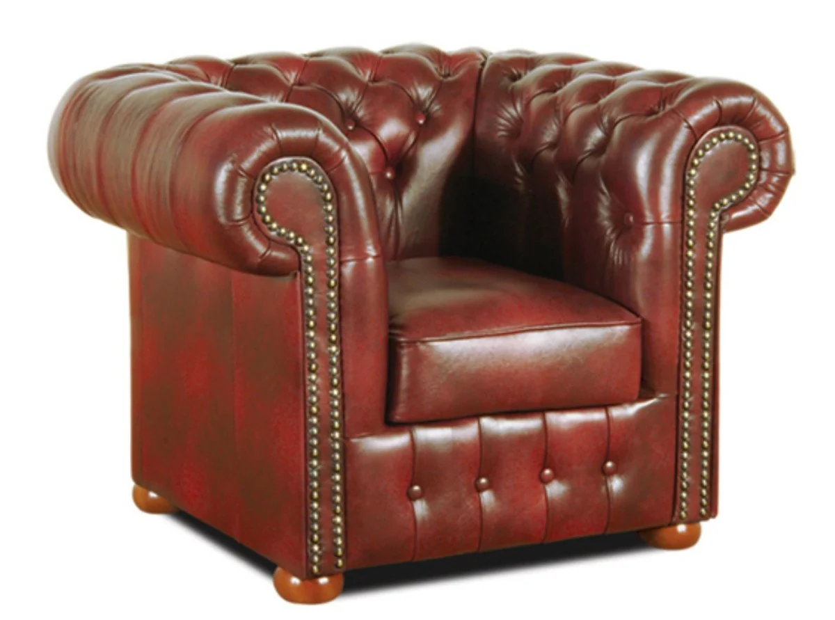 Chesterfield Echtleder Sessel Weinrot 110 x 90 x H. 78 cm - Luxus Kollektion