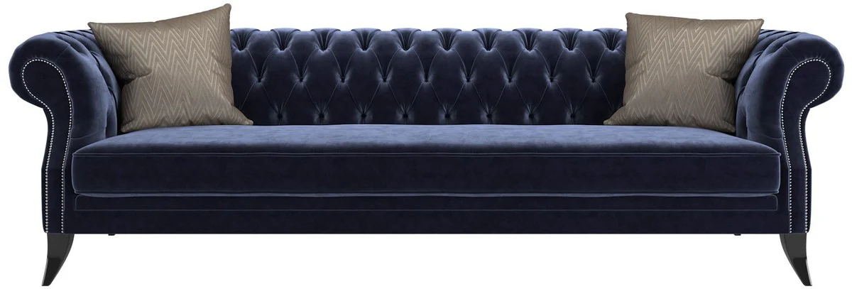 Luxus Chesterfield Samt Sofa Lila / Schwarz / Silber 250 x 100 x H. 80 cm - Luxus Qualität - Chesterfield Wohnzimmer Möbel