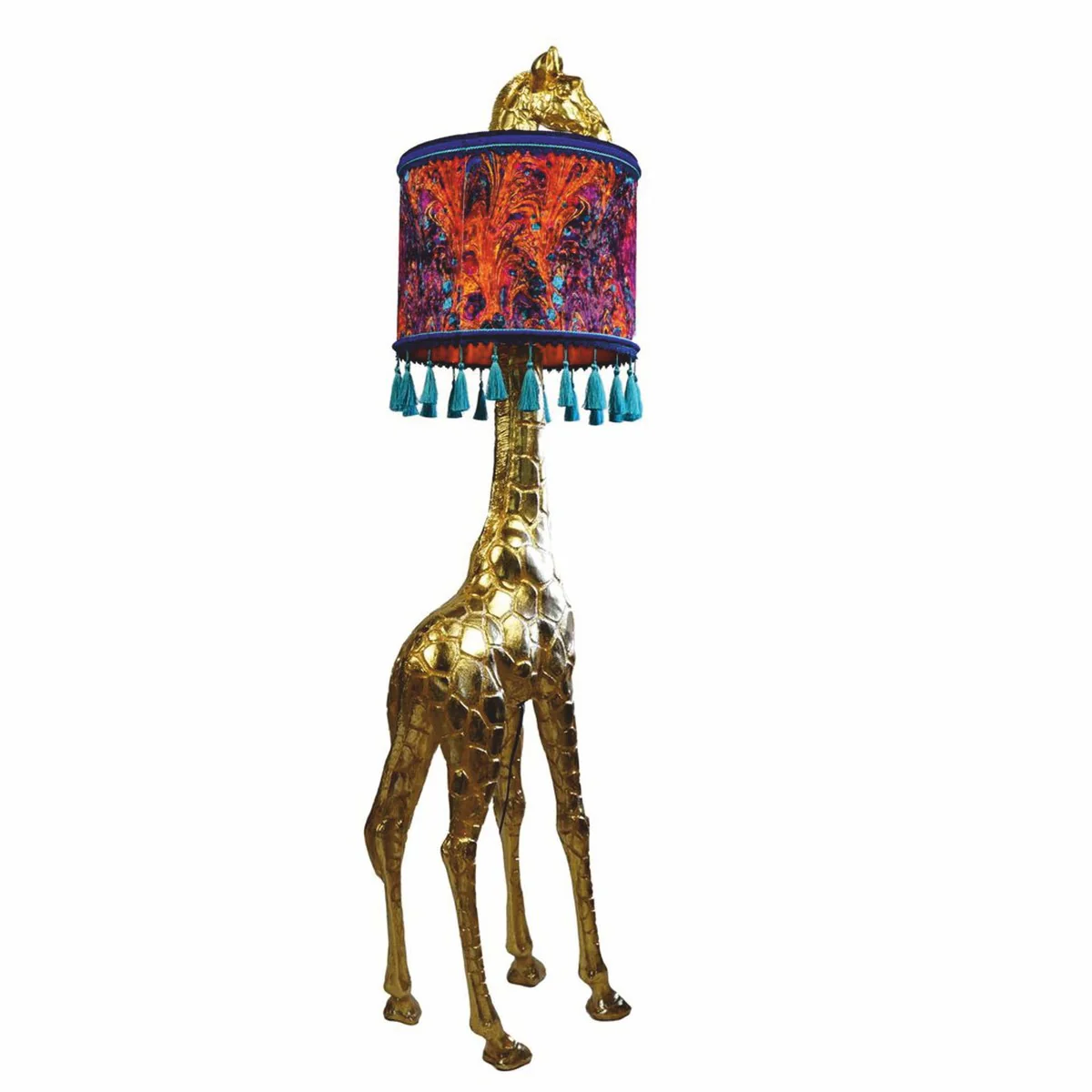 Luxus Stehleuchte Giraffe mit Lampenschirm Gold / Bunt H. 171 cm