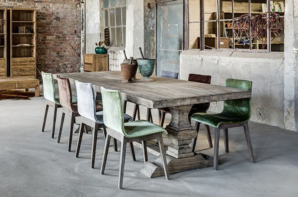 Landhaus Esstisch Eiche Rustic Grey - Barock Stil Tisch Eiche Massiv Massivholz