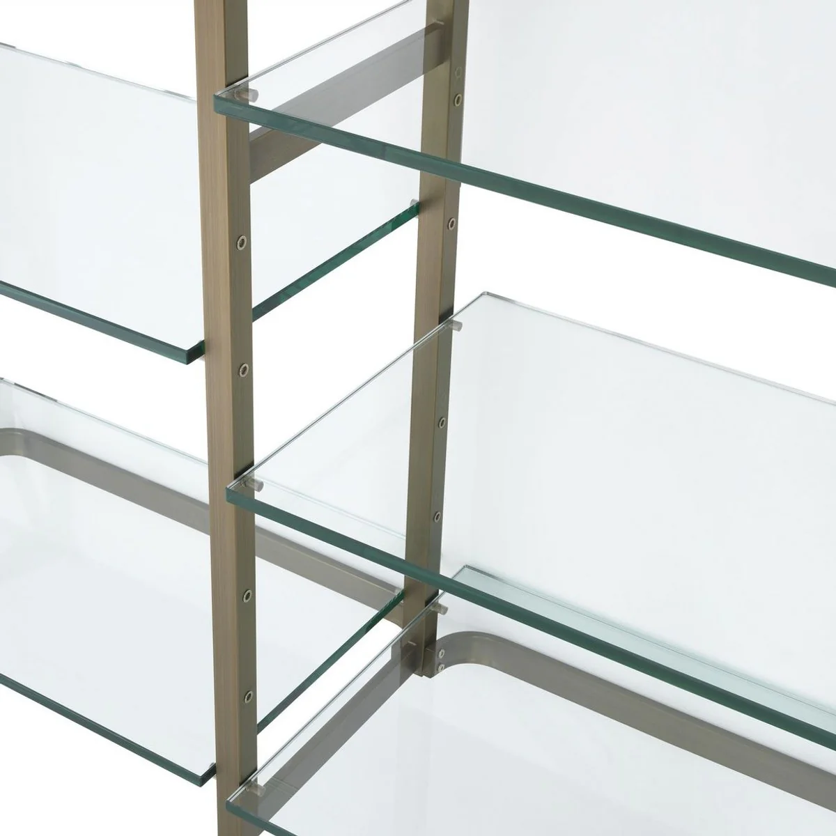 Luxus Regalschrank Messingfarben 222,5 x 51 x H. 238 cm - Edelstahl Schrankwand mit 18 verstellbaren Glasregalen - Wohnzimmerschrank - Büroschrank - Luxus Möbel