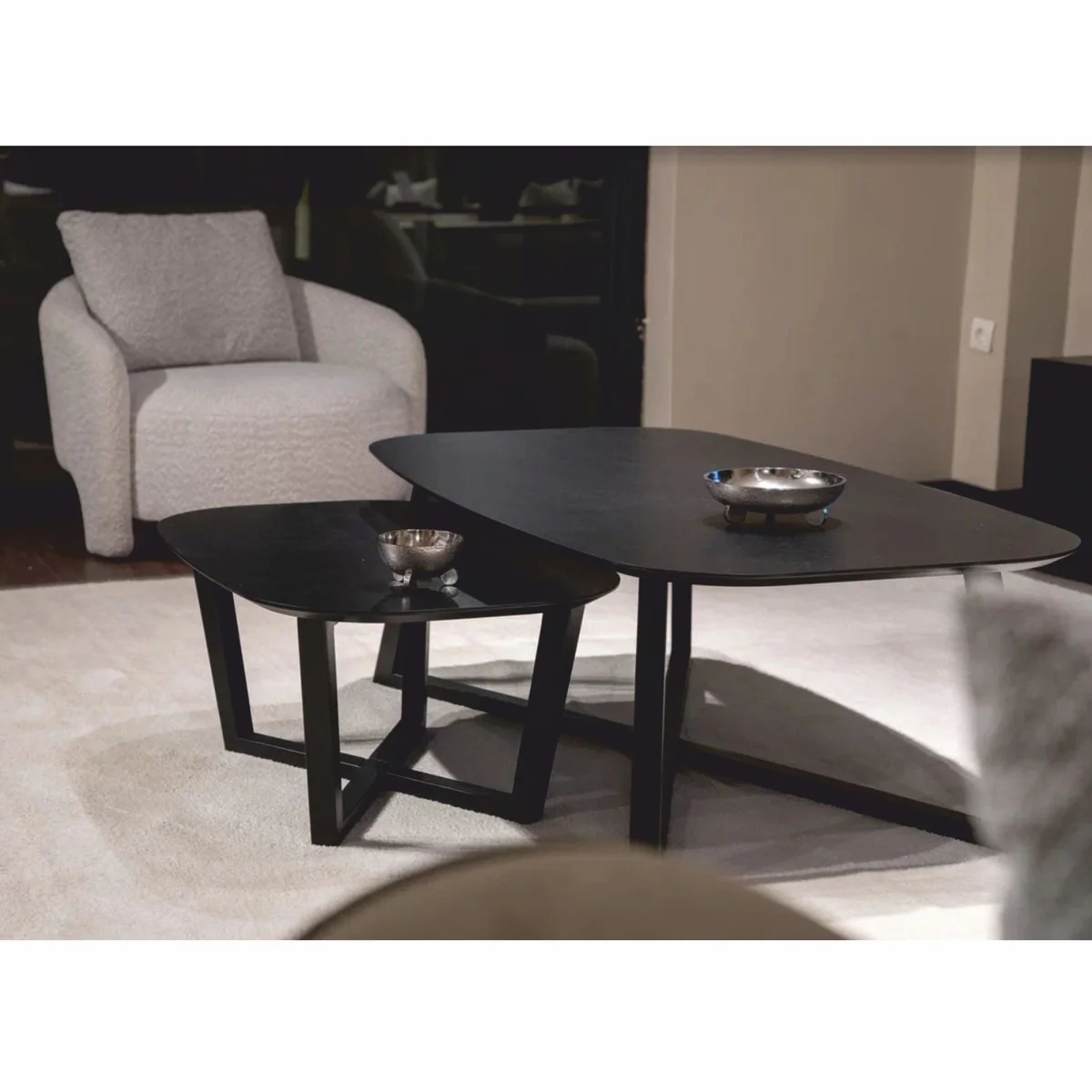 Luxus Massivholz Couchtisch Set Schwarz - Hotel & Wohnzimmer Möbel