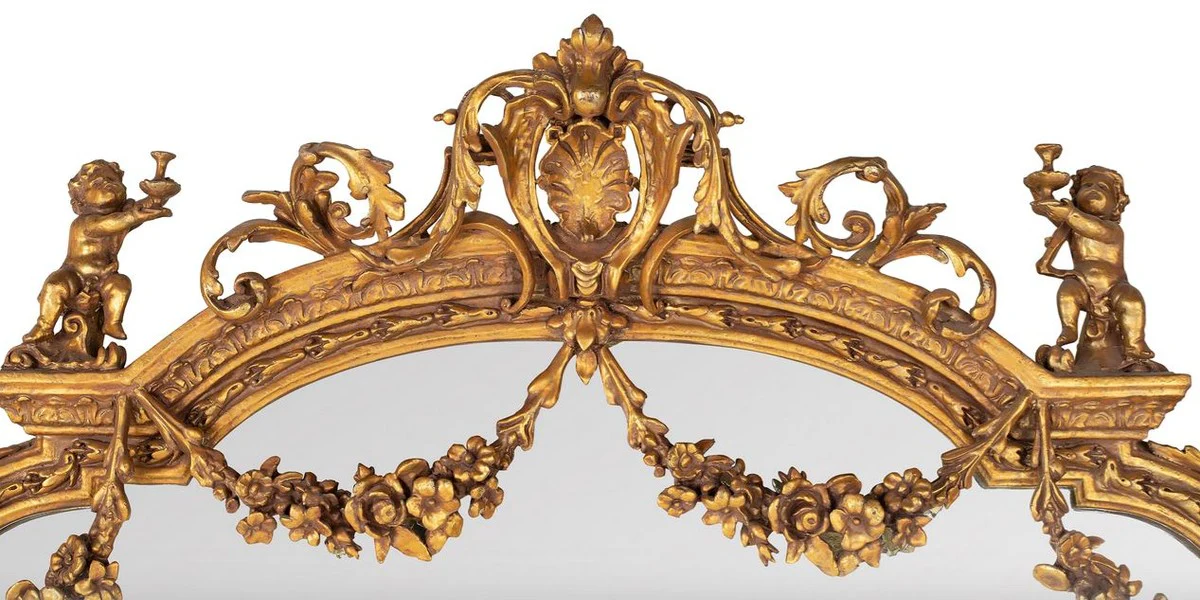 Riesiger Barock Spiegel Gold 220 x 160 cm mit Engelsmotiven - Antik Stil - Schwere prunkvolle Ausführung