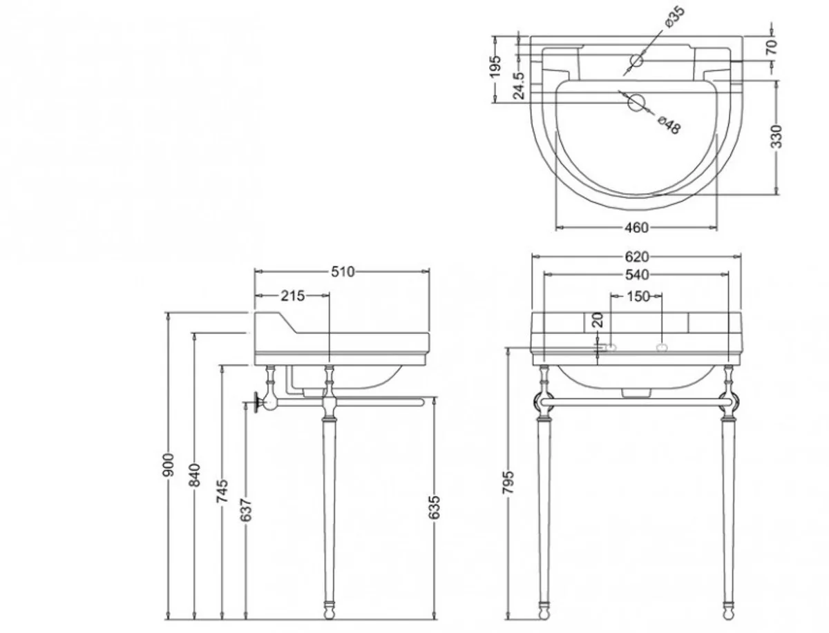 Jugendstil Stand Waschtisch Weiß / Chrom B 62cm - Art Deco Waschbecken Barock Antik Stil
