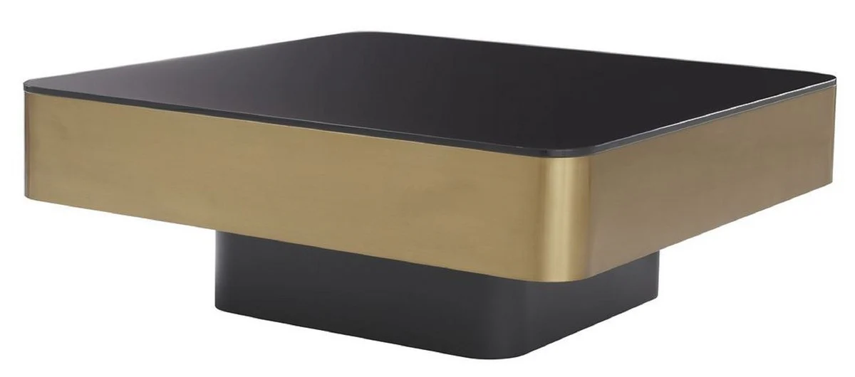 Luxus Couchtisch Messingfarben / Schwarz 89,5 x 89,5 x H. 33,5 cm - Wohnzimmertisch mit Glasplatte - Wohnzimmer Möbel - Luxus Möbel