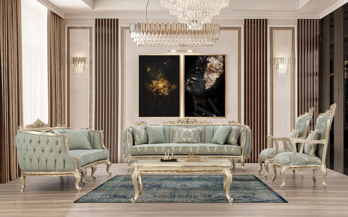 Luxus Barock Couchtisch Antik Gold - Prunkvoller Massivholz Wohnzimmertisch im Barockstil - Barock Wohnzimmer Möbel - Edel & Prunkvoll