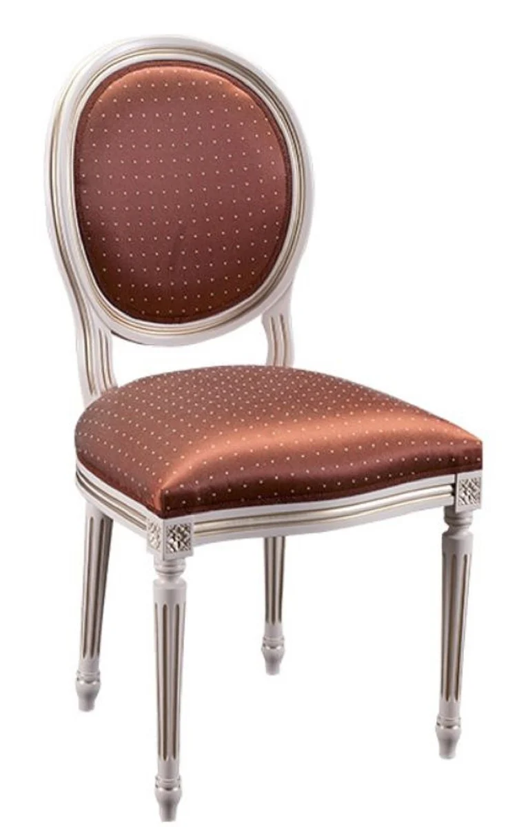 Luxus Barock Esszimmer Set Creme / Gold / Orange 49 x 43,5 x H. 98 cm - 6 Esszimmerstühle - Esszimmermöbel