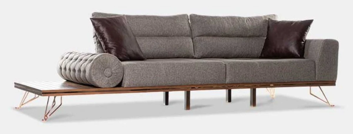 Luxus Sofa Grau / Braun / Kupfer 270 x 100 x H. 65 cm - Wohnzimmer Sofa mit verstellbaren Rückenlehnen - Wohnzimmer Möbel - Hotel Möbel - Luxus Möbel