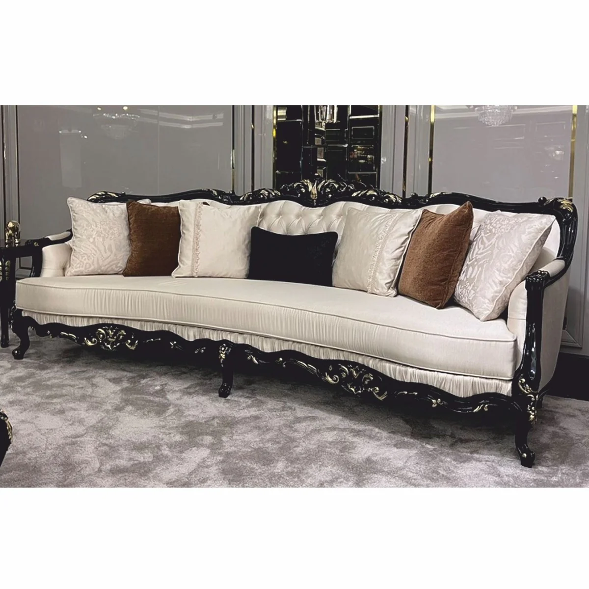 Luxus Barock Sofa Creme / Schwarz / Gold 265 cm - Barock Möbel