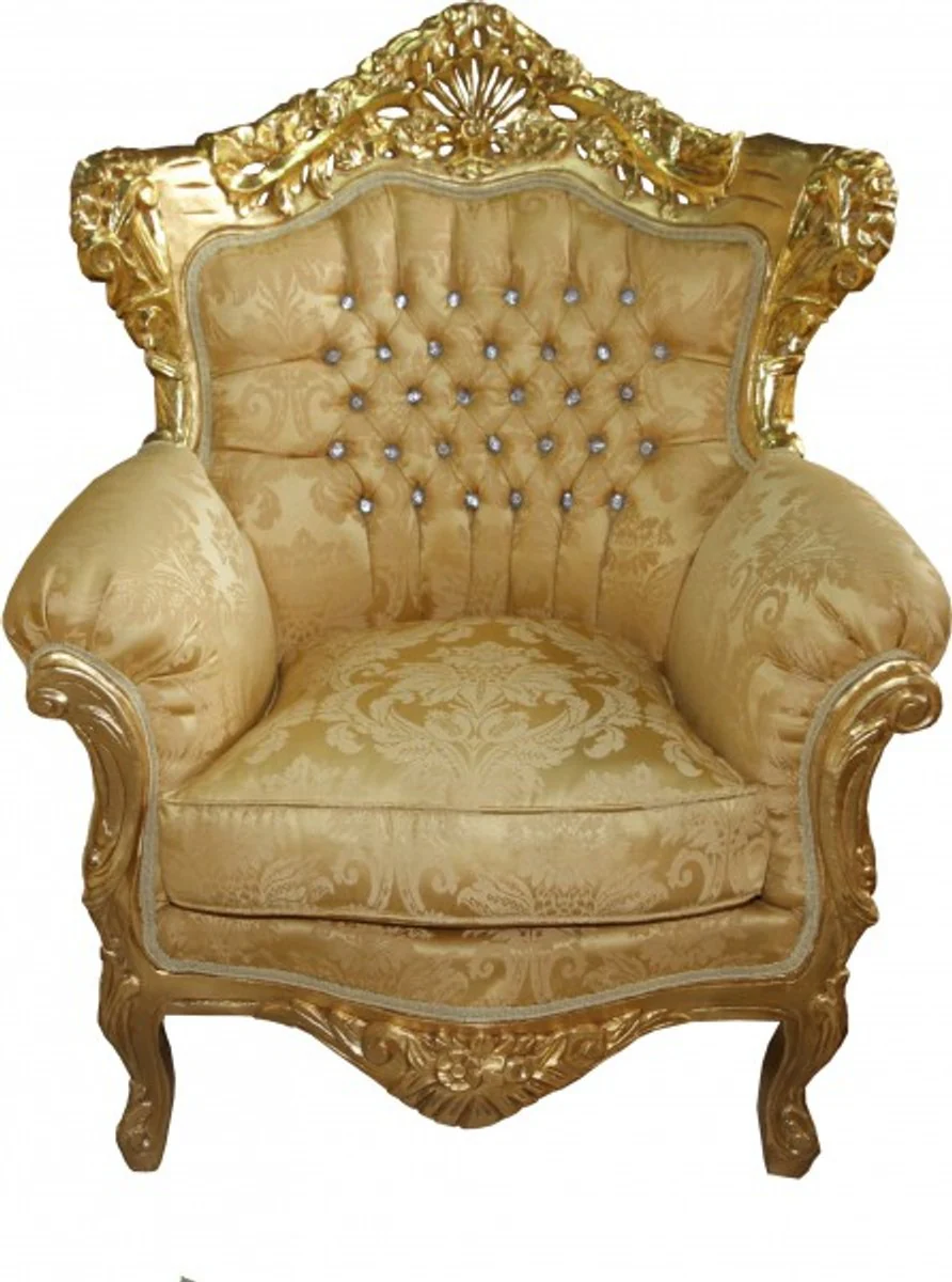 Barock Sessel King Mod 2 Gold/Gold Muster /Gold mit Bling Bling Glitzersteinen - Möbel Antik Stil