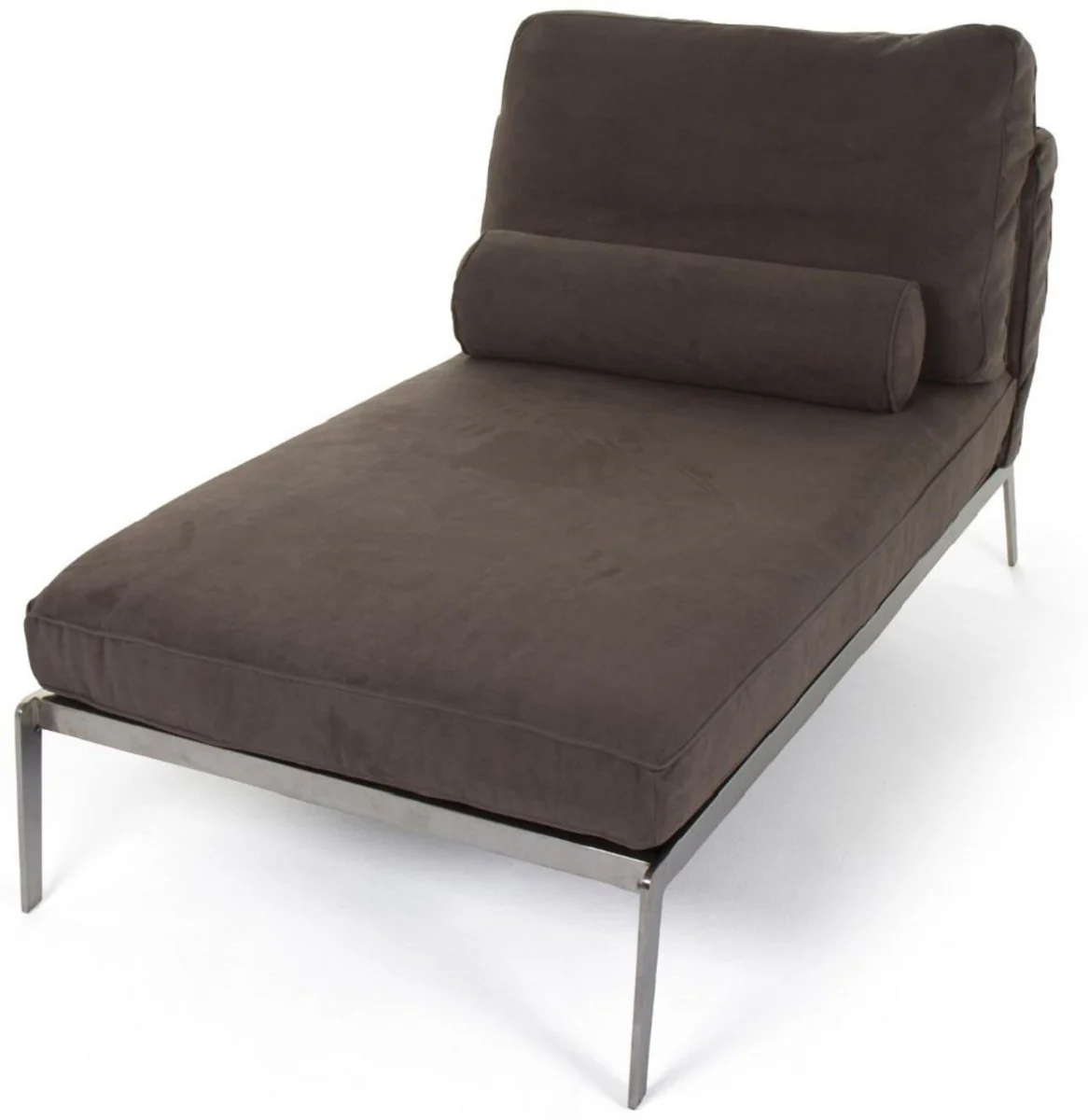 Luxus Wildleder Chaiselongue Braun / Silber 160 x 80 x H. 85 cm - Nubuk Leder Wohnzimmer Relax Liege mit Kissen - Luxus Wohnzimmer Möbel