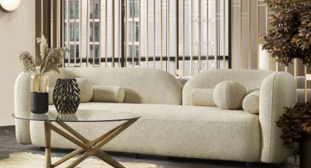 Luxus Sofa Elfenbein 240 x 90 x H. 75 cm - Wohnzimmer Sofa - Hotel Sofa - Wohnzimmer Möbel - Hotel Möbel - Luxus Möbel - Luxus Einrichtung - Wohnzimmer Einrichtung