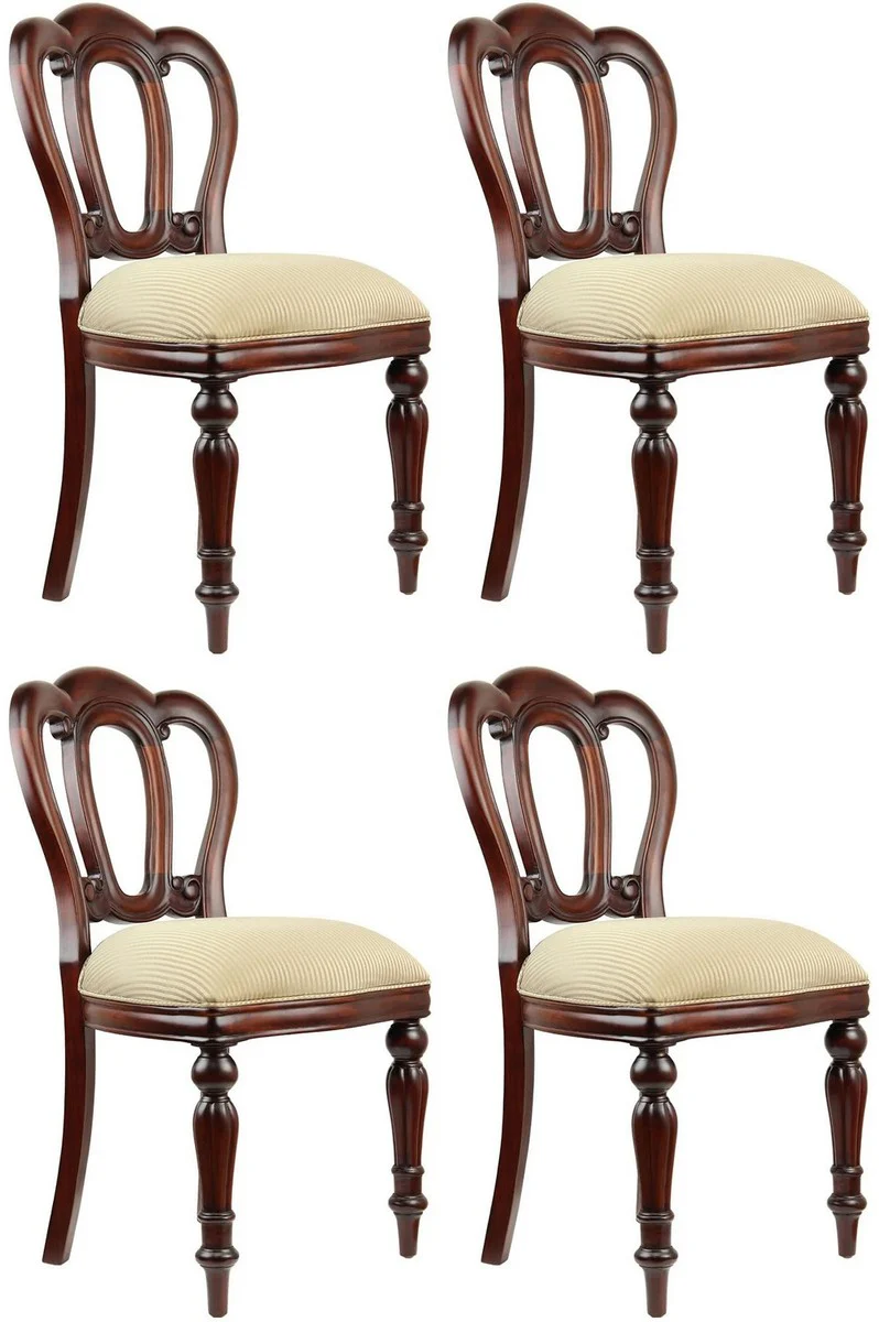 Luxus Barock Mahagoni Esszimmer Stuhl 4er Set Gold / Dunkelbraun - Barock Möbel