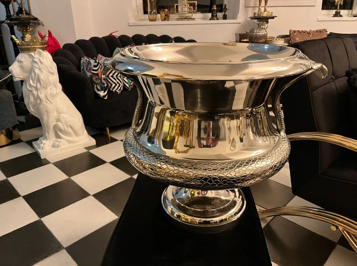 Luxus Vase Cobra Schlangen Silber 59 x 47 x H. 45 cm - Prunkvolle Messing Blumenvase - Deko Vase - Deko Accessoires - Luxus Accessoires - Luxus Interior