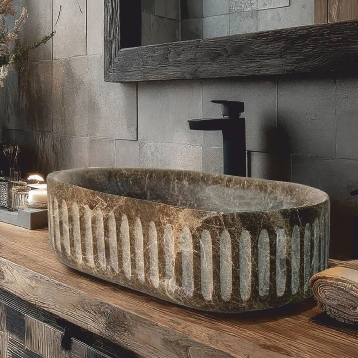 Luxus Marmor Waschbecken Schale Braun 58 cm - Badezimmer Accessoires