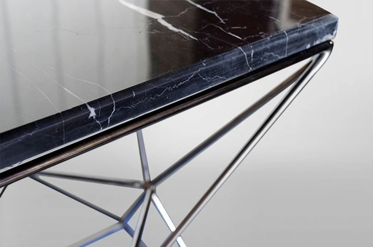 Art Deco Beistelltisch Schwarz Metall / Marmor 35 x 35 cm- Jugendstil Tisch - Möbel Blumentisch