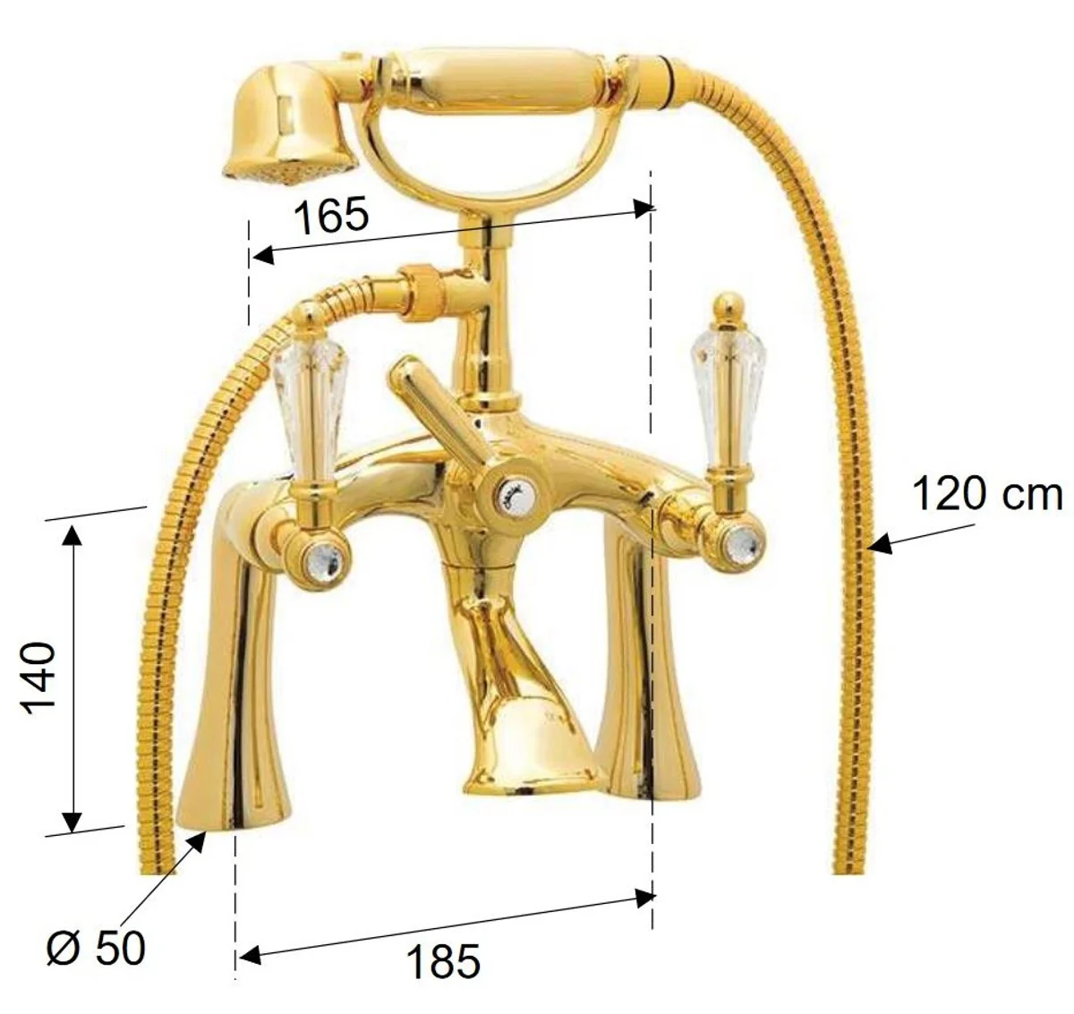 Luxus Jugendstil Badewannenarmatur mit Swarovski Kristallglas Gold - Badewannen Armatur mit Handbrause - Nostalgisches Badezimmer Zubehör