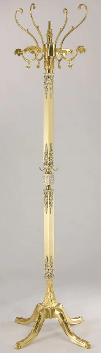 Luxus Barock Garderobenständer Gold / Cremefarben / Silber 40 x 40 x H. 178 cm - Edler Messing Kleiderständer - Barock Hotel Garderoben Möbel