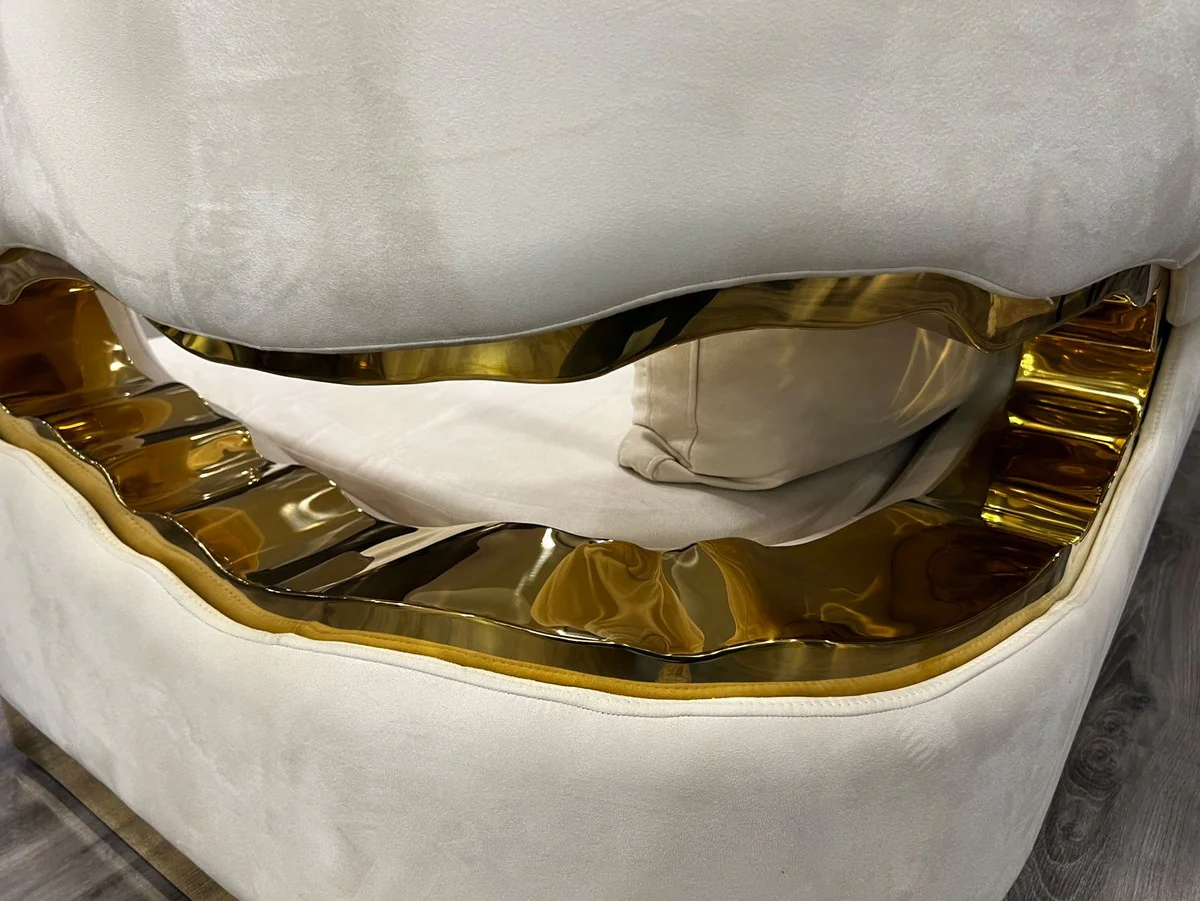 Luxus 2er Sofa Creme / Gold 205 x 100 x H. 77 cm - Wohnzimmer Sofa - Hotel Sofa - Wohnzimmer Möbel - Hotel Möbel - Luxus Möbel - Luxus Einrichtung - Wohnzimmer Einrichtung