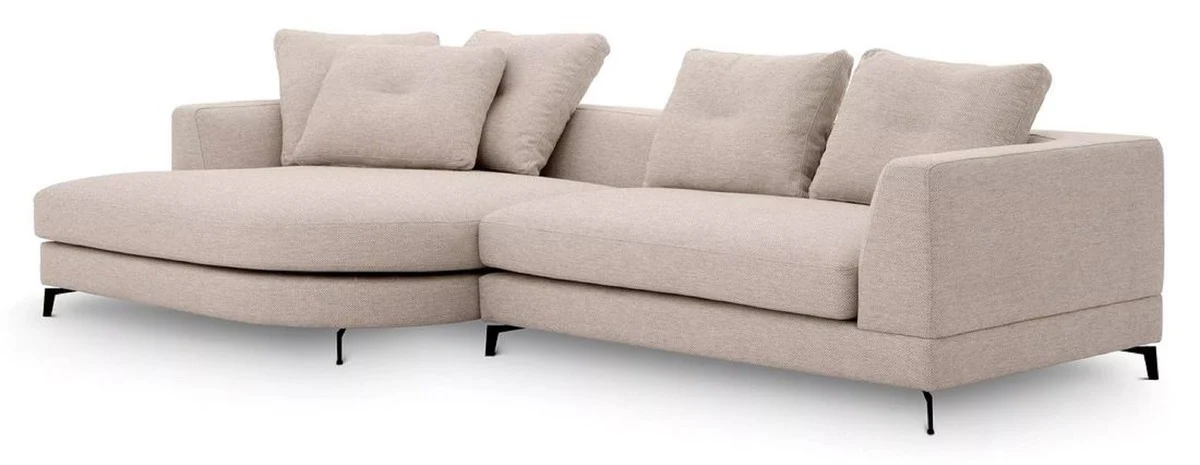 Luxus Ecksofa Linke Seite Sandfarben / Schwarz 310 x 150 x H. 65 cm - Wohnzimmer Sofa mit Kissen - Wohnzimmer Möbel - Wohnzimmer Einrichtung - Luxus Möbel - Luxus Einrichtung