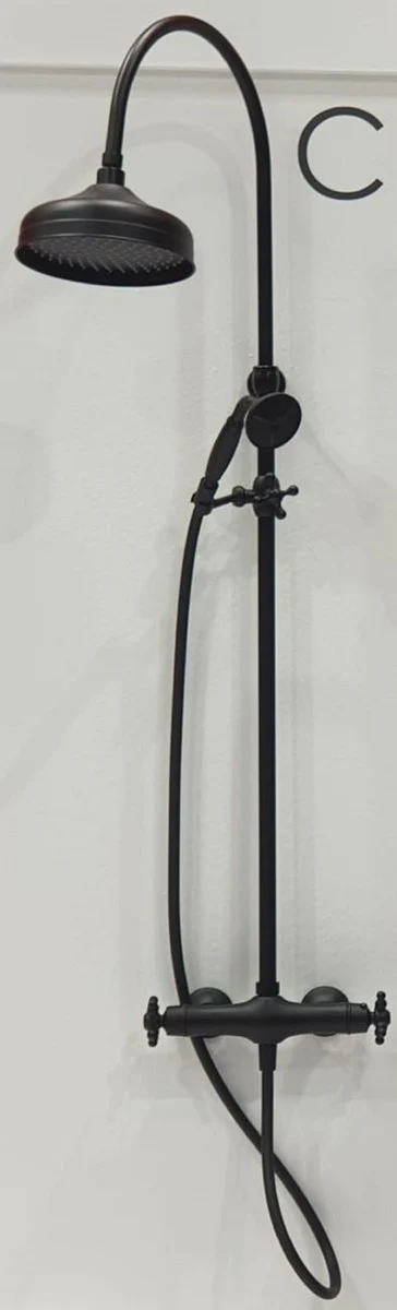 Luxus Badezimmer Duschgarnitur Schwarz H. 111-138,5 cm - Brauseset mit Überkopfbrause und Handbrause - Badezimmer Accessoires - Luxus Qualität - Made in Italy