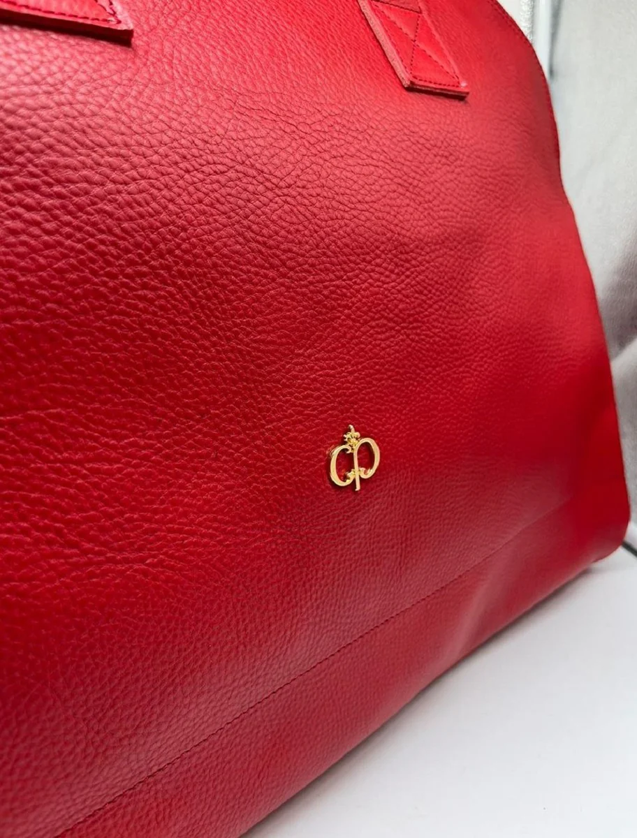 Luxus Echtleder Reisetasche Rot / Gold 50 cm - Made in Italy