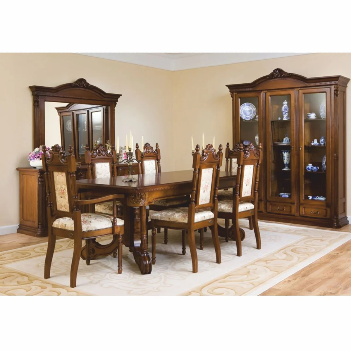 Luxus Barock Vitrine Dunkelbraun 178 x H. 220 cm - Barock Möbel