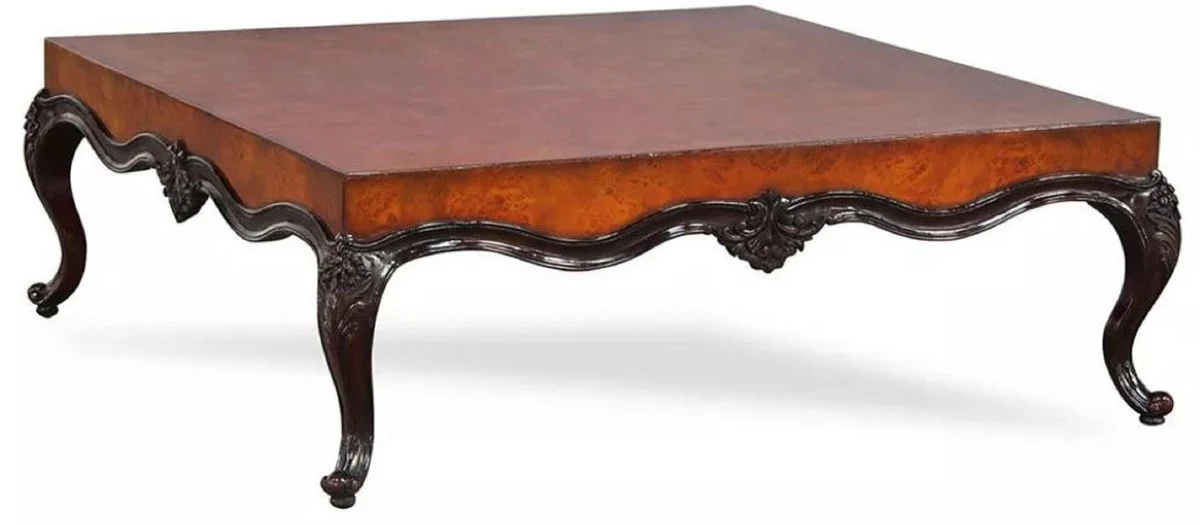 Luxus Barock Couchtisch Braun / Schwarz 136 x 136 x H. 46 cm - Prunkvoller Wohnzimmertisch im Barockstil - Barock Möbel - Luxus Möbel im Barockstil - Edel & Prunkvoll