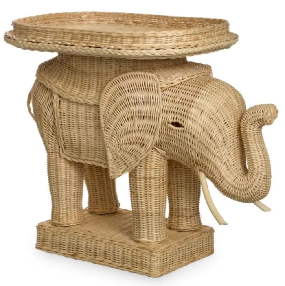 Luxus Rattan Beistelltisch Elefant Naturfarben 65 x 40 x H. 57 cm