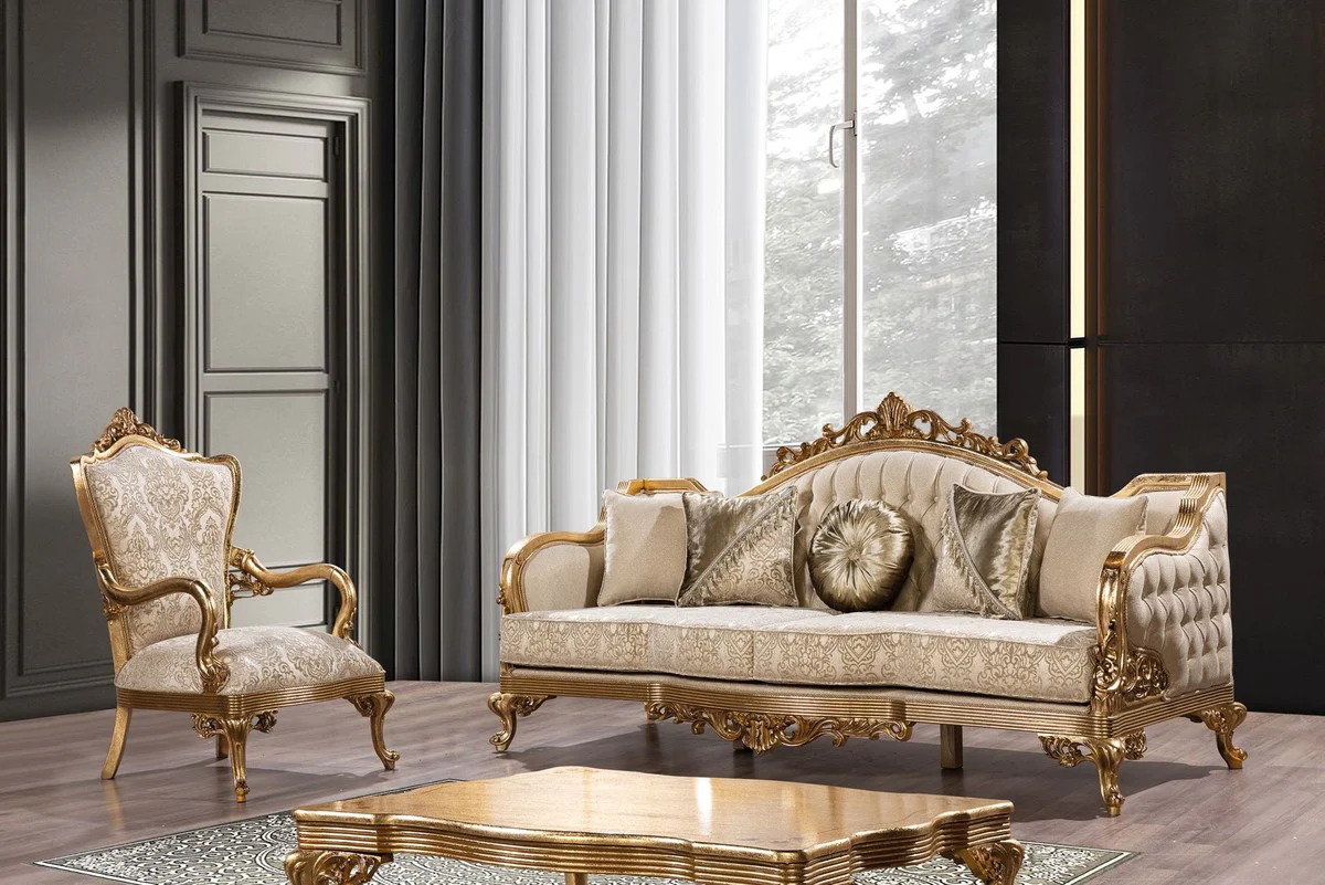 Luxus Barock Couchtisch Antik Gold - Rechteckiger Barockstil Wohnzimmertisch - Barockstil Wohnzimmer Möbel - Handgefertigte Barock Möbel - Luxus Möbel im Barockstil - Edel & Prunkvoll