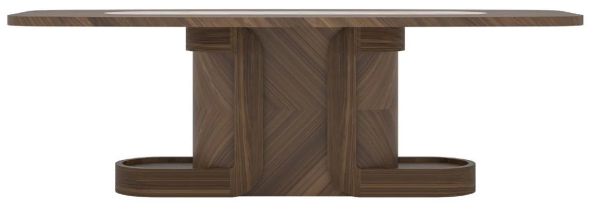 Luxus Esstisch Braun / Beige 240 x 100 x H. 80 cm - Massivholz Esszimmertisch mit Marmorplatte - Esszimmer Möbel - Luxus Möbel - Luxus Esszimmer Einrichtung