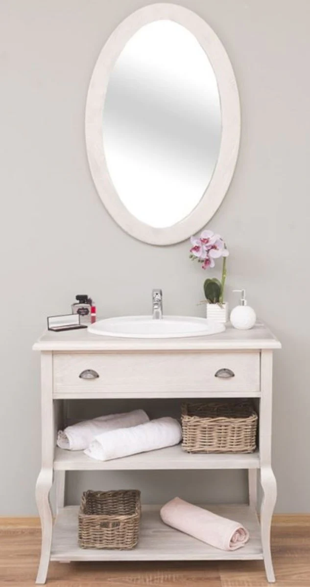 Landhausstil Badezimmer Set Hellgrau - 1 Waschtisch mit Schublade & 1 Wandspiegel - Landhausstil Badezimmer Möbel