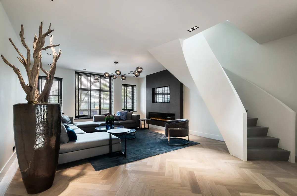 Luxus Seidenteppich Dunkelblau 300 x 400 cm - Rechteckiger Wohnzimmer Teppich - Luxus Qualität - Wohnzimmer Deko Accessoires