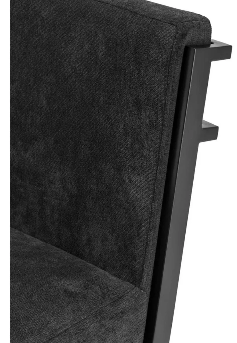 Luxus Barstuhl Schwarz / Bronze 43 x 54 x H. 91 cm - Designer Edelstahl Barhocker mit Samtstoff - Barmöbel