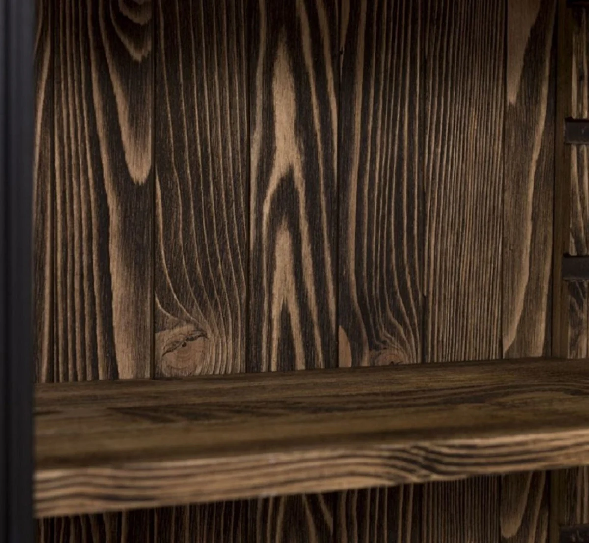 Landhausstil Regalschrank Schwarz / Dunkelbraun 180 x 39 x H. 197 cm - Massivholz Schrank - Bücherschrank - Wohnzimmerschrank - Büroschrank - Landhausstil Möbel